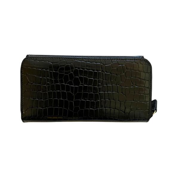 NWOT Etienne Aigner Vintage Black Croc-Embossed Leather Clutch Checkbook Wallet - Picture 2 of 9